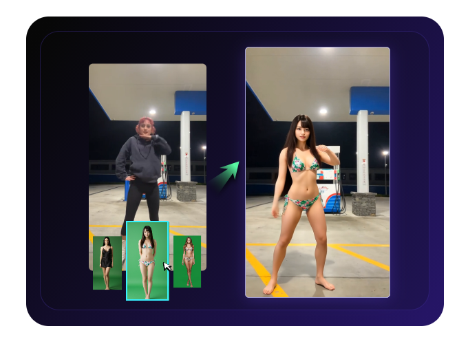 Generador de videos de body swap con IA sin filtros